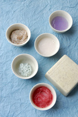 cups containing a cosmetic cream