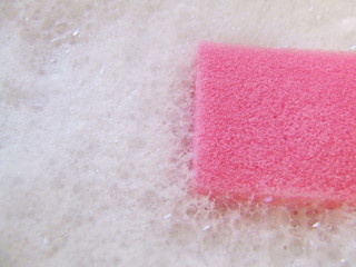 pink sponge and white bubbles 1