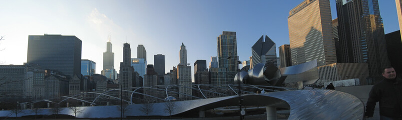 grant park, circular walkway in front of the sky tower line, chi