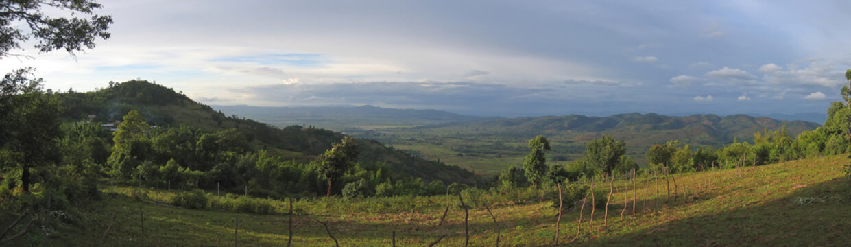 large view on the valley with ricefields and rich ground, kalaw,