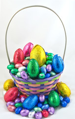 basket of bright and colourful easter eggs
