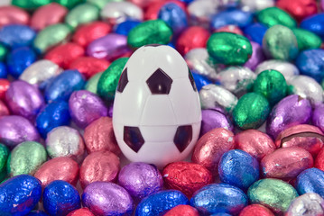soccer or football egg amongst other easter eggs
