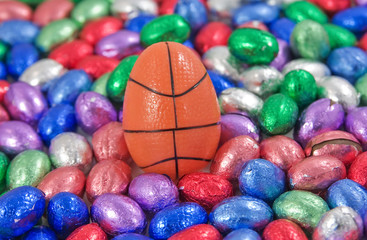 basketball egg amongst other easter eggs