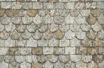 a close up of an old slate roof.