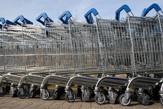 A Row Of Shopping Trolleys.