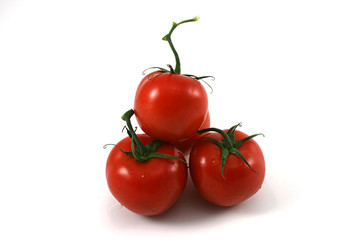 red tomatoes on a white background