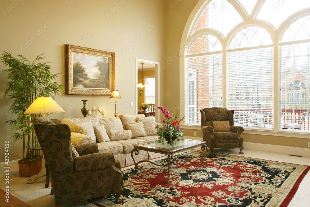 Wall mural beautiful family room with arched window