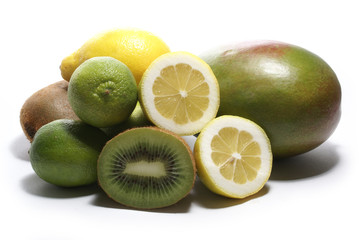 lemom lime kiwi mango isolated on white