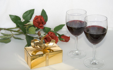 red wine and roses