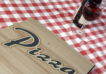 pizza take-out with red wine concept
