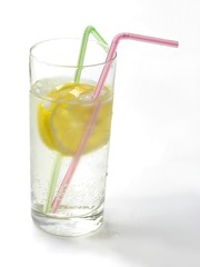 Fototapeta na wymiar glass of soda-water and lemon's slices