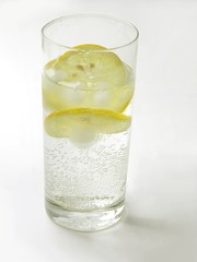 soda-water with ice and lemons slices