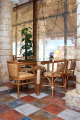 glass little table in cafe