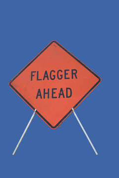 Flagger Ahead Construction Sign