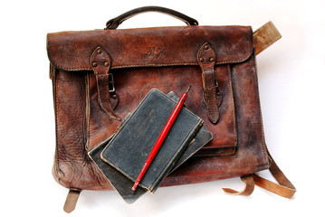 old leather schoolbag