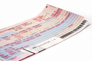 close up on airline ticket
