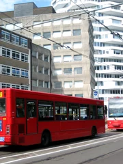 Foto op Plexiglas red bus on road © cycreation