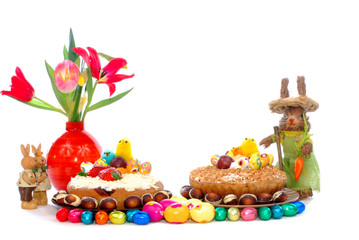 festive pastry, easter tart and tulips