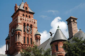 Fototapeta premium courthouse clock tower & eagle in waxahachie, texa