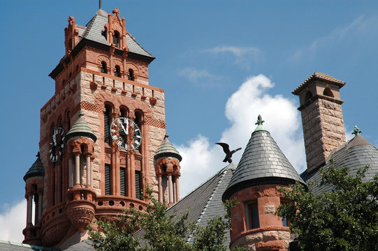 courthouse clock tower & eagle in waxahachie, texa