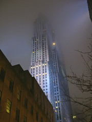 very high tower by night with blue colors, new york