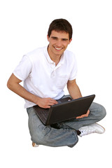 young man using his lap top