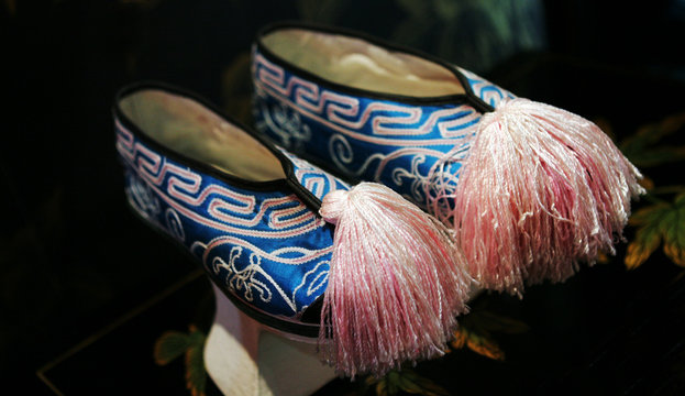 blue and pink asian traditional shoes