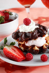 waffle dessert with yogurt and fruits