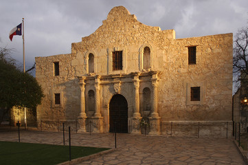 the alamo blazing in the light.