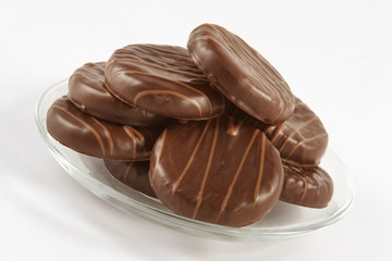 tartlet with cherry jam in chocolate glaze