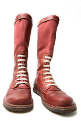 footwear, old red boots