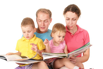 family of four read books