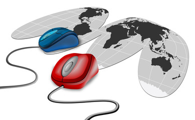 2 mice on flat globe