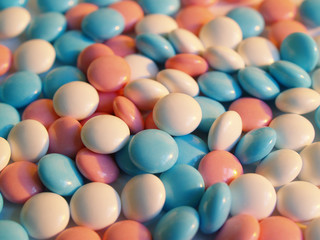 blue, white and pink pills