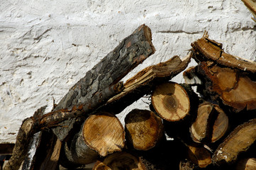close up of a stack of logs