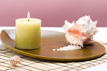 spa set with seashells