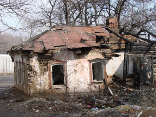 burned abandoned wintage town building 3