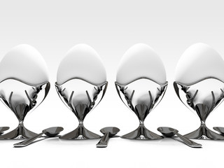 egg on metallic stand on white background 3d rendering