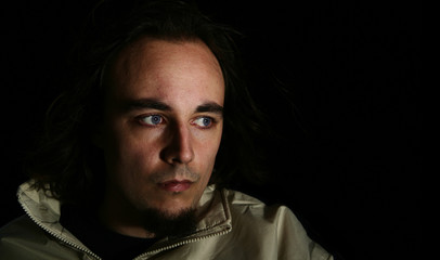 blue eyed man staring