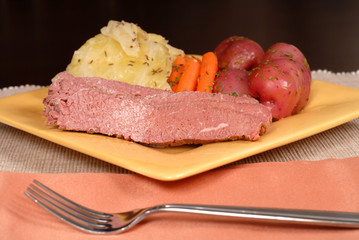 low view of a  corned beef and cabbage dinner