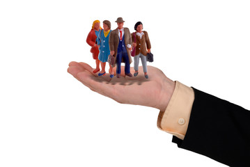 business hand with workers