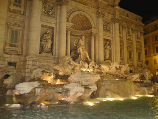 the night view of fontana di trevi