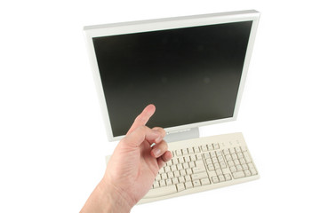 hand pointing  lcd monitor
