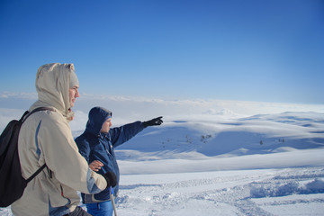 Fototapeta na wymiar explorers on a mountain top in macedonia