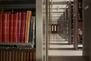 open library bookshelves - obrazy, fototapety, plakaty