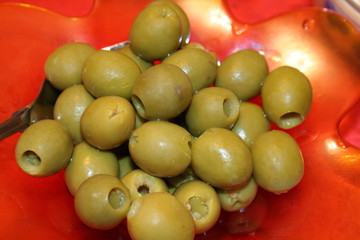 olives on the red plate