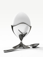 egg on metallic stand on white background 3d rendering 2
