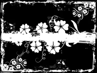 Printed roller blinds Flowers black and white grunge floral background