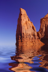 red cliff in indigo water