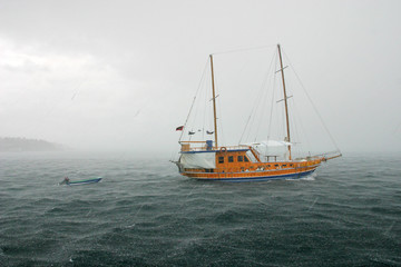 Fototapeta premium passenger yacht in the stormy ocean